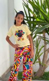 Ensemble fille T-shirt jaune & pantalon large multicolore